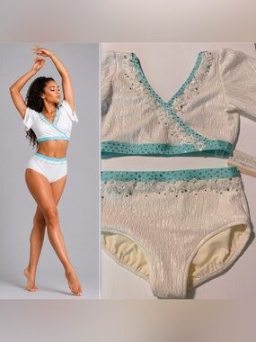Custom solo 2 piece dance costume lyrical contemporary white aqua convention MA